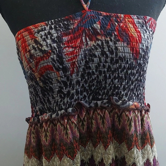 Strapless Halter Midi/Maxi Dress L Bohemian Festival Western Indie Shabby Chic - Picture 3 of 7